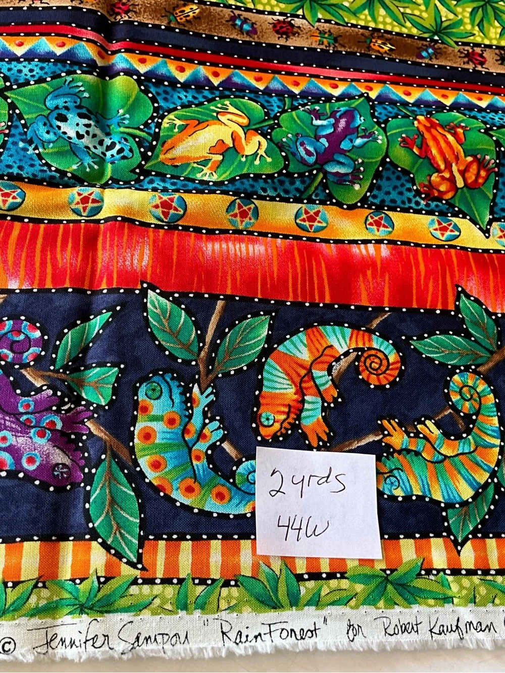Quilting Sewing Crafts Fabric Lot Robert Kaufman Rain Forest Green Blue Frogs